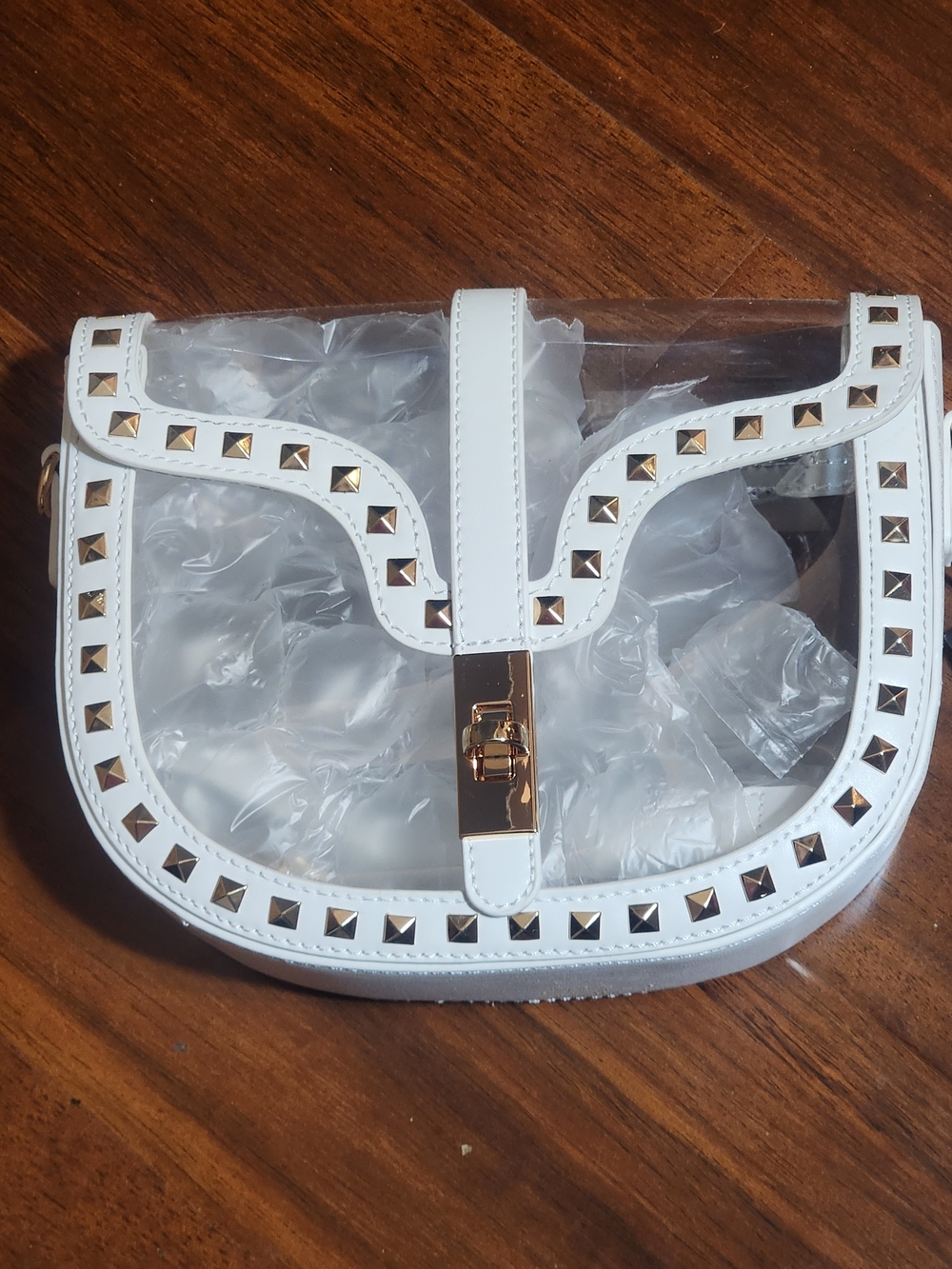 White Studded Clear Crossbody Stadium Bag